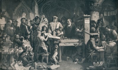 Caxton किंग एडवर्ड IV, 1918, 1911 के लिए अपनी छपाई का पहला नमूना दिखा रहा है द्वारा डेनियल मैक्लिज़