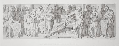 विलियम के प्रति निष्ठा की शपथ की कसम, एल ग्रुनर, 1866 88: हेरोइन II (c.1022-66) द्वारा उकेरी गई &39;द स्टोरी ऑफ द नॉर्मन कॉन्क्वेस्ट&39; से संतों के छिपे हुए अवशेषों की शपथ ली, 1 में ताज पहनाया। द्वारा डेनियल मैक्लिज़