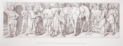 इस बीच, टॉस्टिग और हेरोल्ड हर्राडा विजयी हैं और एल ग्रुनर, 1866 द्वारा उत्कीर्ण &39;द स्टोरी ऑफ द नॉर्मन कॉन्क्वेस्ट&39; से यॉर्क शहर को प्रस्तुत किया। द्वारा डेनियल मैक्लिज़