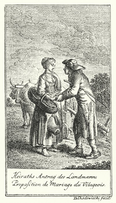 किसान का विवाह प्रस्ताव (उत्कीर्णन) द्वारा डेनियल निकोलस (बाद में) चोडोविएकिक