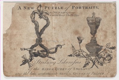 इंग्लैंड और फ्रांस के राजाओं और रानियों की पहेली चित्र, 1794। द्वारा डैनियल ओरमे