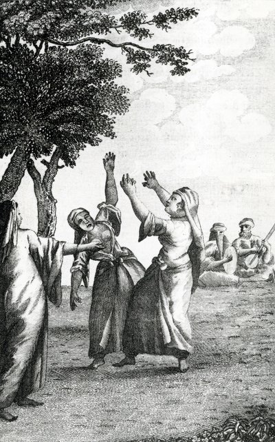 मिस्र में डांसिंग गर्ल्स, पूर्व और 1792 में अरब और अन्य देशों के माध्यम से नीबह्र्स ट्रेवल्स से ली गईं द्वारा डेनिश स्कूल