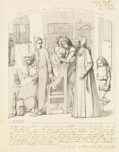 दांते, 1848-9 की मौत की पहली वर्षगांठ पर एक परी का चित्रण द्वारा डांटे गेब्रियल चार्ल्स रोसेटी
