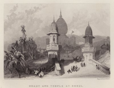 गोकुल में घाट और मंदिर (रंग लिथो) द्वारा डेविड (बाद में) रॉबर्ट्स