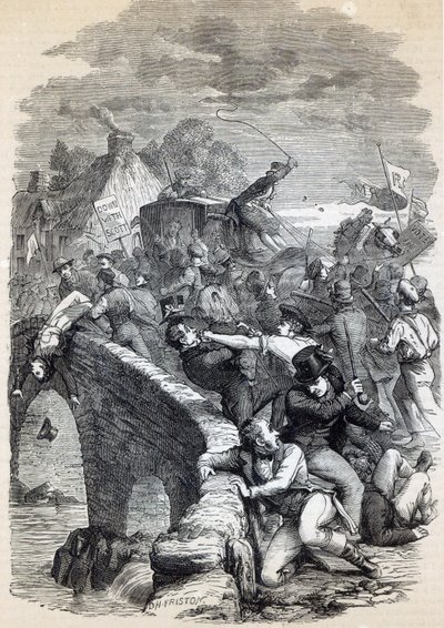 1895 में हॉक पर इलेक्शन दंगा, 1895 में प्रकाशित &39;कासेल इलस्ट्रेटेड हिस्ट्री ऑफ इंग्लैंड&39; का चित्रण द्वारा डेविड हेनरी फ्रिस्टन