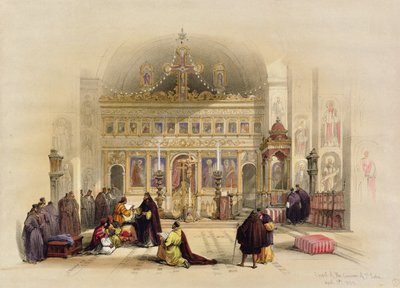 लंदन के &39;द होली लैंड&39; में प्रकाशित खंड II के 5 अप्रैल 1839 से सेंट सबा के अधिवेशन का चैपल लुई हेघे (1806-85) द्वारा उत्कीर्ण 1842 भूमि, &39;1842 (रंगीन लिथो) द्वारा डेविड रॉबर्ट्स