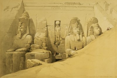 लुई सिंघे (1806-85) पब द्वारा उत्कीर्ण &39;मिस्र और नूबिया&39; के खंड II से नोबिया के महान मंदिर, अबो सिम्बल के महान मंदिर के सामने का स्थान 1849 द्वारा David Roberts