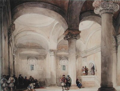 एक मस्जिद का आंतरिक भाग, c.1835 (कागज पर जल रंग) द्वारा डेविड रॉबर्ट्स