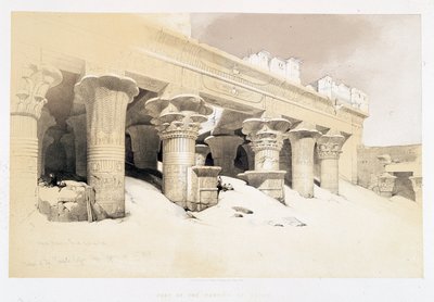 एडफौ के पोर्टिको का हिस्सा - डेविड रॉबर्ट्स द्वारा 23/11/1838 को "द होली लैंड" में ड्राइंग, लंदन 1849 द्वारा डेविड रॉबर्ट्स