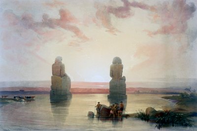 इनोब्शन के दौरान, Thebes में The Colossi of Membon, 19 वीं शताब्दी में द्वारा डेविड रॉबर्ट्स