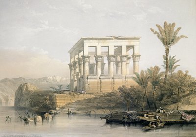 Philae के Hypaethral मंदिर, को फिरौन का बिस्तर कहा जाता है, जो लुई हेघे द्वारा उत्कीर्ण है। 1843 में द्वारा David Roberts