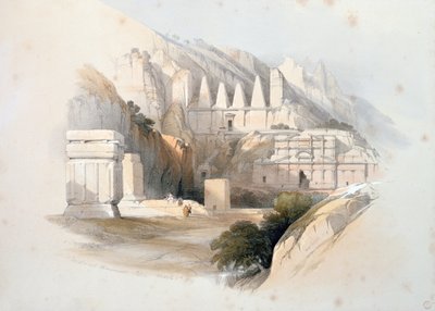 नेक्रोपोलिस, पेट्रा, &39;द होली लैंड&39; के वॉल्यूम III से, 1839 (हाथ से रंगी लिथो) द्वारा डेविड रॉबर्ट्स