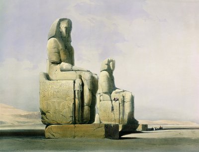 Thebes का 4 दिसंबर, 1838, मेगन की कोलॉसी का विस्तार, मिस्र और नूबिया के वॉल्यूम I से प्लेट 12, लुई हेघे 1806-85 पब द्वारा उत्कीर्ण। 64633 का 1846 लिथो विस्तार द्वारा David Roberts
