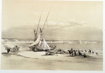 लेबनान में टायर (टायर) शहर का दृश्य, 27/04/1839 को "" द होली लैंड "", लंदन 1849 में बनाया गया चित्र द्वारा डेविड रॉबर्ट्स