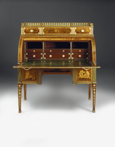 मैकेनिकल सिलेंडर ब्यूरो, फ्रांकोस रेडमंड, c.1777-80 (ऑरमोलु-माउंटेड, ब्रास-इनलाइड एमोबिना, ट्यूलिपवुड, सना हुआ सिरामोर और मार्कीट्री) के लिए जिम्मेदार मंट्स (486554 भी देखें) द्वारा डेविड रेंटगेन