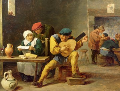 किसानों को एक संगीत में बनाना, c.1635 (ओक पर तेल) द्वारा डेविड टेनियर्स द यंगर
