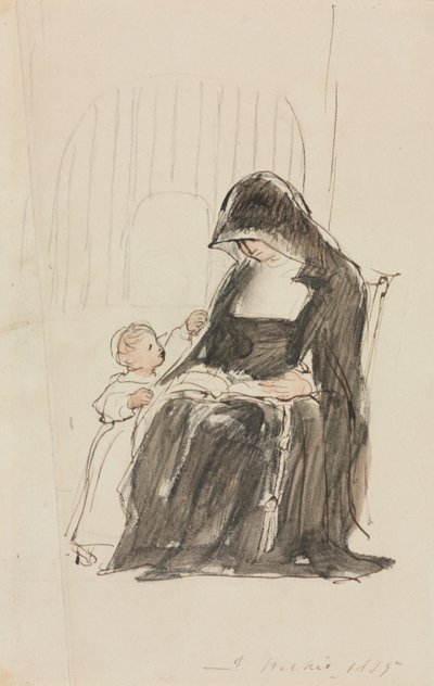 नन एक बच्चे को पढ़कर सुना रही हैं द्वारा David Wilkie