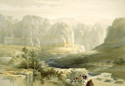 पेट्रा दक्षिण में देख रहे हैं, मार्च 9, 1839, लुईस हेघे (1806-85) पब द्वारा उत्कीर्ण पवित्र भूमि के खंड III से प्लेट 106। 1849 द्वारा रॉबर्ट्स के बाद डेविड