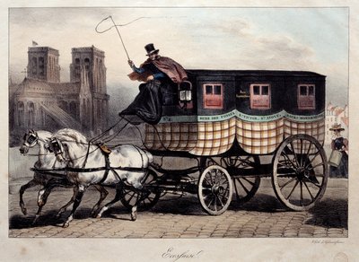 पेरिस का परिवहन: डेनिस अगस्टे रैफेट (1804-1860) द्वारा 19वीं सदी के पेरिस, मुसी कार्नावलेट द्वारा "द स्कॉटिश" लिथोग्राफी के रूप में जाना जाने वाला ऑम्निबस द्वारा डेनिस अगस्टे मैरी रैफेट