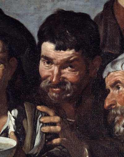 Bacchus की विजय या "द ड्रंक्स" एक शराबी चेहरे का विवरण। डिएगो रोड्रिग्ज डी सिल्वा वाई वेलास्केज़ (१५९९-१६६०) की पेंटिंग लगभग १६३९-१६४२। मंद। 1,65x2,25 मीटर मैड्रिड, प्राडो संग्रहालय द्वारा डिएगो वेलाज़क्वेज़