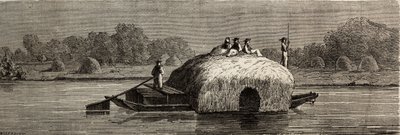 डेन्यूब के तट पर चारे की कटाई, कटाई और परिवहन। 1860 में पेरिस से बुखारेस्ट तक की अपनी यात्रा को चित्रित करने के लिए लेंसलॉट द्वारा चित्रण। एडौर्ड चार्टन द्वारा संपादित "ले टूर डु मोंडे" में उत्कीर्णन द्वारा डायडोनेन्स अगस्टे लैंसेलोट