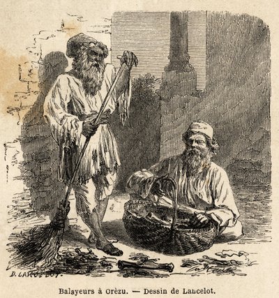 ओरेज़ू (रोमानिया) में सफाई कर्मचारी। 1860 में लैंसलॉट, ड्राफ्ट्समैन द्वारा पेरिस से बुखारेस्ट की यात्रा को चित्रित करने के लिए उत्कीर्णन, एडौर्ड चार्टन के निर्देशन में "ले टूर डू मोंडे, नोव्यू जर्नल डेस वॉयेज" में प्रकाशित हुआ। द्वारा डायडोनेन्स अगस्टे लैंसेलोट