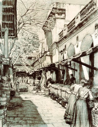 बार्सिलोना में सेंट कैथरीन के बाजार का वर्ग (ड्राइंग) द्वारा डायोनिसियो बैक्सैरस वर्दगुएर