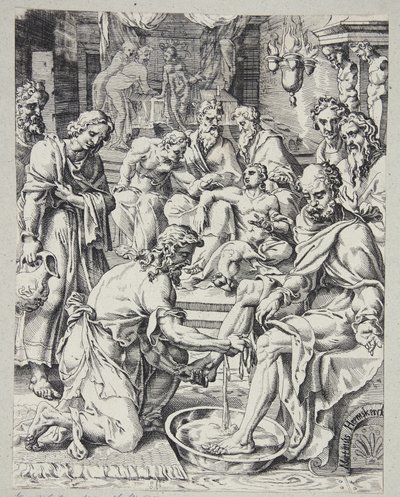 ईसा मसीह शिष्यों के पैर धो रहे थे द्वारा Maarten van Heemskerck