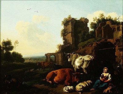 चरवाहे के साथ लैंडस्केप, c.1670 (पैनल पर तेल) द्वारा डिर्क वैन बर्घेन