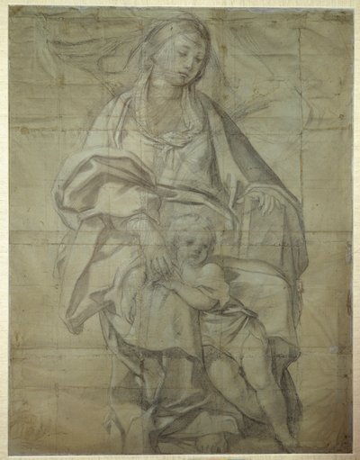 मैडोना एंड चाइल्ड (कागज पर काला चाक) द्वारा Domenichino