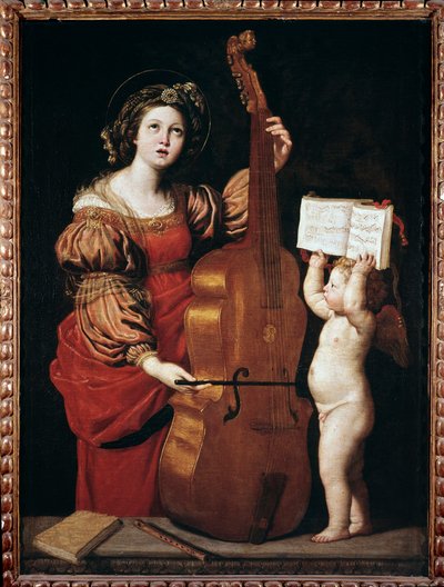 सेंट सेसिलिया एक परी के साथ एक अंक पकड़े हुए (कैनवास पर तेल द्वारा Domenichino