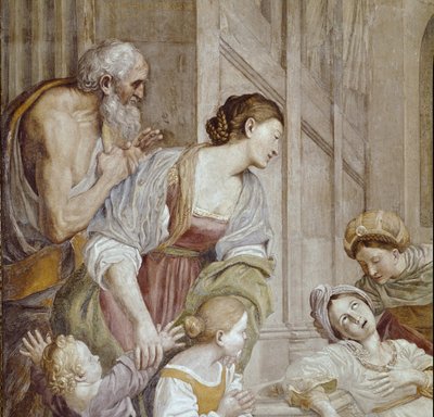 सेंट सेसिलिया की कहानी: सेंट सेसिलिया की मृत्यु, विवरण (फ्रेस्को .) द्वारा Domenichino