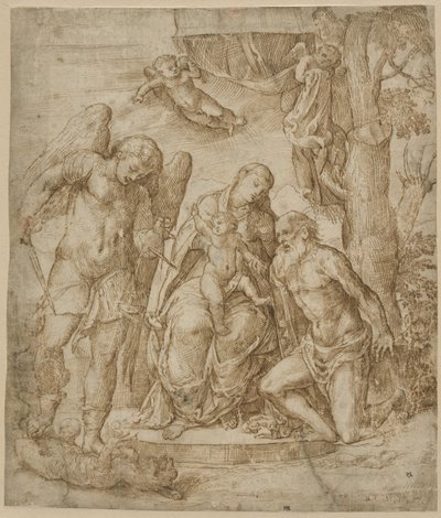 द वर्जिन एंड चाइल्ड विद सेंट माइकल और जेरोम, c.1520-25 द्वारा डोमिनिको कैंपाग्नोला