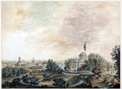 पालिस डी पाव्लोस्क (1782-1786) - पावलोव्स्क पैलेस - डोमेनिको फेलिस लामोनी (1745-1830)। कागज पर जल रंग और सफेद रंग, १७८६ के बाद। सेंट पीटर्सबर्ग के इतिहास का राज्य संग्रहालय द्वारा डोमिनिको फेलिस लामोनी
