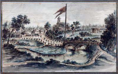 सेंट मैरी मैग्डलीन के अस्पताल के साथ पावलोवस्क पार्क का दृश्य, c.1783 (कागज पर wc) द्वारा डोमिनिको फेलिस लामोनी