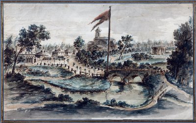 Vue du parc de Pavlovsk, depuis l'hopital सैंट मैरी मेडेलीन - सेंट मैरी मैग्डलीन के अस्पताल के साथ पावलोव्स्क पार्क का दृश्य - डोमेनिको फेलिस लैमोनी (1745-1830)। कागज पर जल रंग और सफेद रंग, ca. 1783. सैंटो के इतिहास का राज्य संग्रहालय द्वारा डोमिनिको फेलिस लामोनी