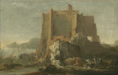 रॉक और किले के साथ लैंडस्केप, c.1640-50 द्वारा डोमनिको गार्गुलो