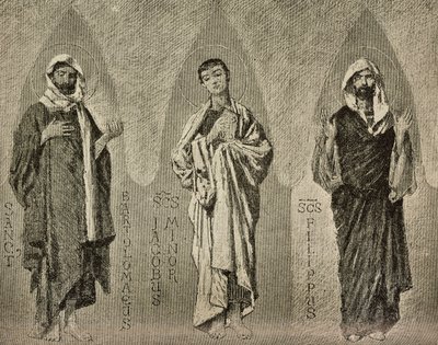 संत बार्थोलोम्यू, जेम्स द लेस और फिलिप, अमाल्फी कैथेड्रल, इटली में मोज़ेक के लिए डोमिनिको मोरेली द्वारा कार्टून, पी स्कोपेट्टा द्वारा ड्राइंग, एल'इलस्ट्राज़ियोन इटालियाना से उत्कीर्णन, संख्या 42, 10 अक्टूबर द्वारा डोमनिको मोरेली