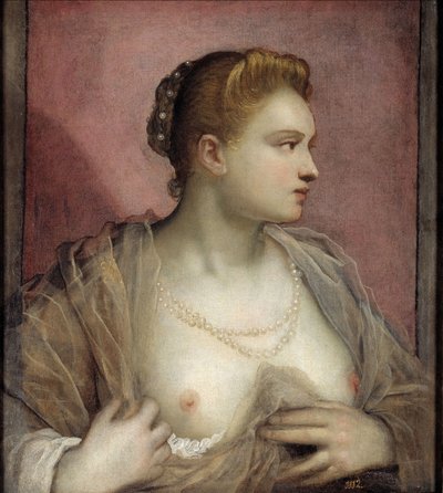 लेडी अपने स्तन को रोकते हुए द्वारा Domenico Robusti Tintoretto