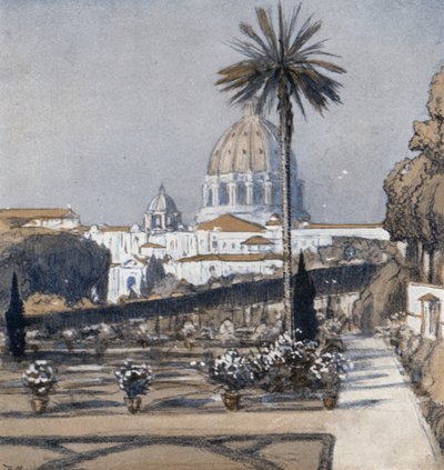 वेटिकन गार्डन (कलर लिथो) द्वारा डोनाल्ड (बाद में) मैक्सवेल