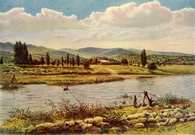 कोमती नदी को पार करना, 1902। द्वारा डोनाल्ड मैकक्रैकेन