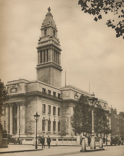मैरीलेबोन टाउन हॉल, लंदन बिल्डिंग के सबसे प्रतिष्ठित में से एक, c1935। द्वारा डोनाल्ड मैकलेश