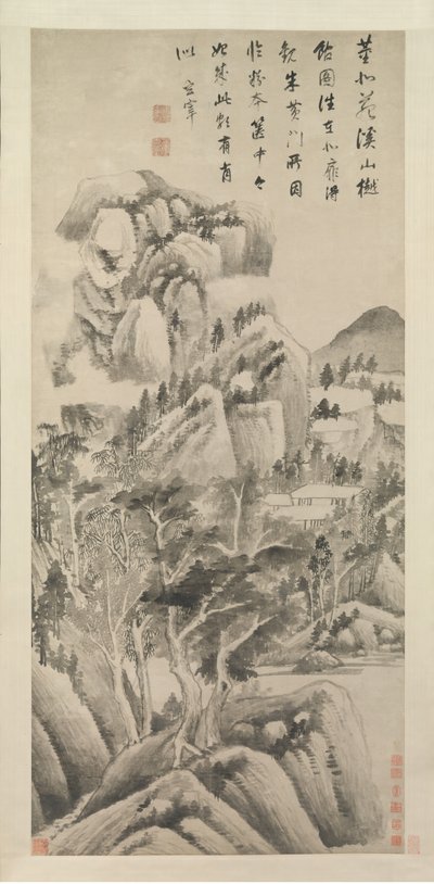 धाराओं और पहाड़ों के बीच छायांकित आवास, ca. 1622-1625। द्वारा डोंग किचांग