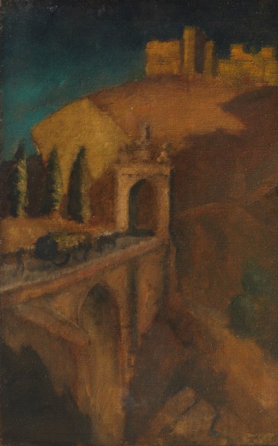 माउंटेन लैंडस्केप विथ ब्रिज (छद्म), c.1910 (कैनवास पर तेल) द्वारा डोरा (Attr। To) कैरिंगटन