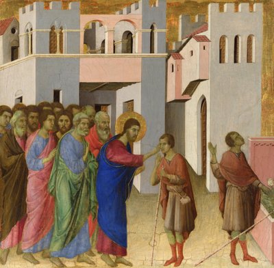 एक अंधे व्यक्ति का उपचार। Duccio di Buoninsegna (1260-1318) द्वारा पेंटिंग, लकड़ी पर टेम्परा, लगभग 1308-1311 - द हीलिंग ऑफ़ द मैन बोर्न ब्लाइंड - टेम्परा ऑन पैनल - सीए 1308-1311 - ड्यूसियो डि बुओनिनसेग्ना - नेशनल गैलरी, लंदन © ललित कला चित्र / ली द्वारा ड्यूकियो डि बुओनिनसेग्ना