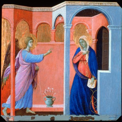Maestà Altarpiece से पैनल: घोषणा, 1311 द्वारा ड्यूकियो डि बुओनिनसेग्ना