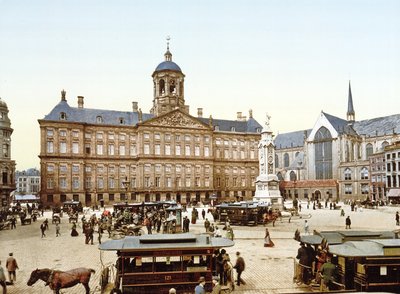 1890-1900 में डैम स्क्वायर से एम्स्टर्डम में रॉयल पैलेस द्वारा डच फोटोग्राफर
