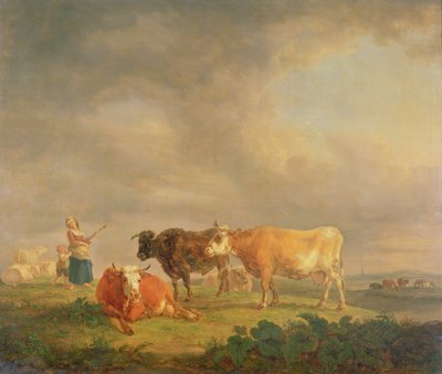 लैंडस्केप में मवेशी चराना, c.1820 (पैनल) द्वारा Dutch School