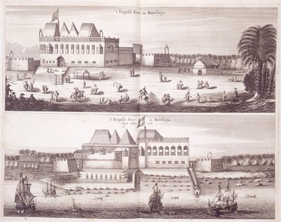 1672 में बॉम्बे में अंग्रेजी किले के सामने और वाटरसाइड दृश्य द्वारा डच स्कूल