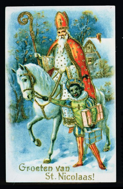 सेंटनिचोलस और एक काले सहायक, c.1890, डच कार्ड द्वारा डच स्कूल